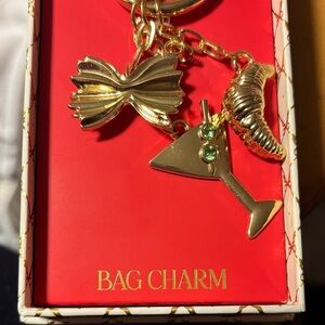 Gold Bag Charm with Bow and Martini Design